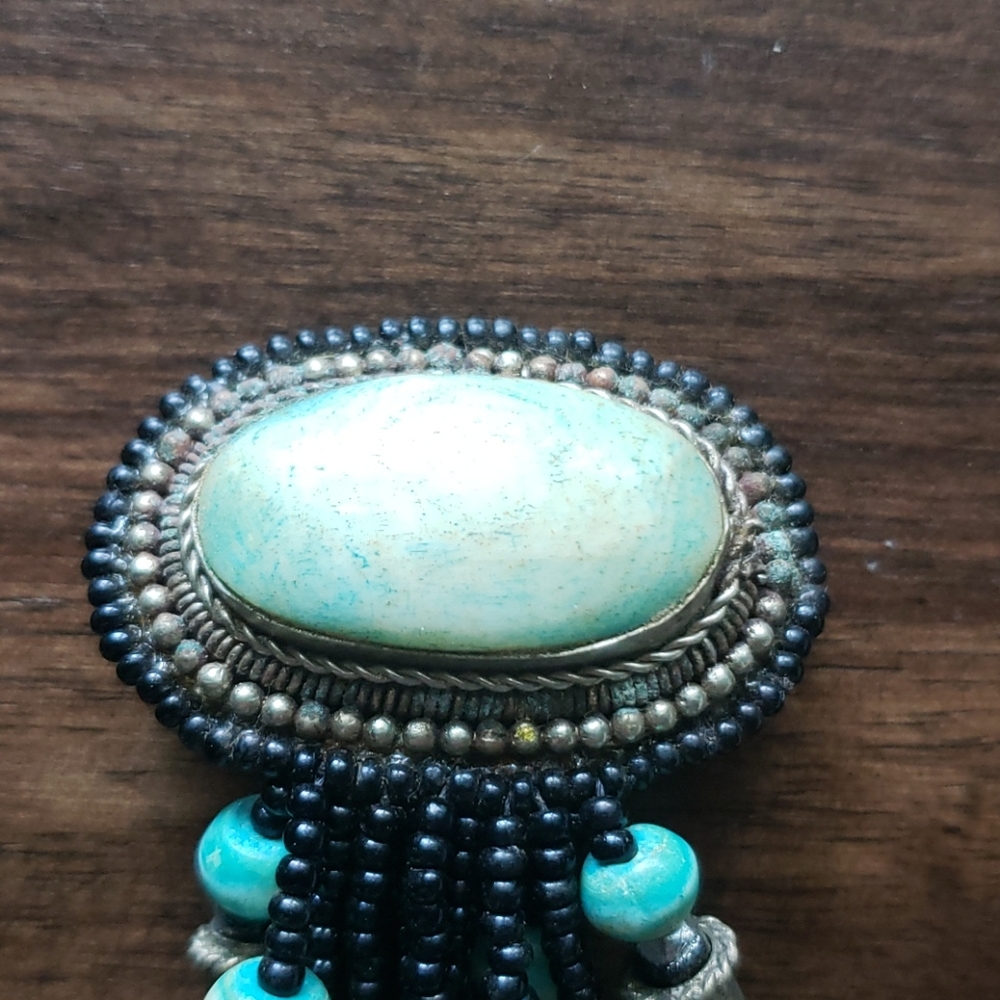 Vintage turquoise long clip-on earrings - Picture 3 of 12